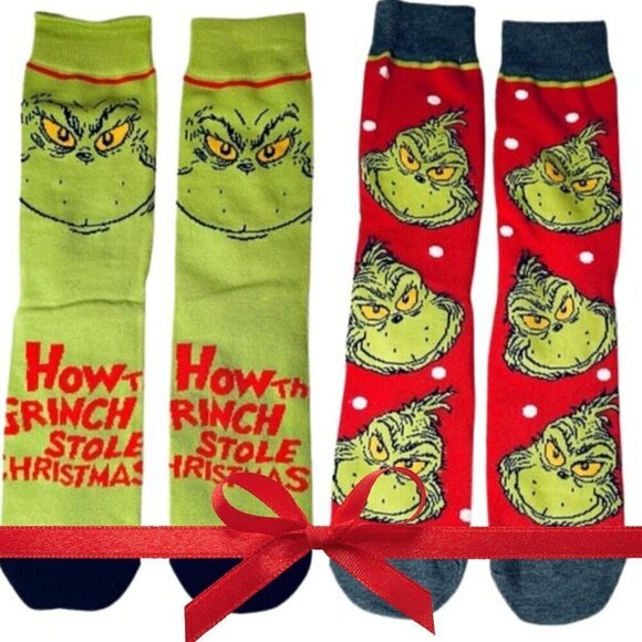 NWT Lot of 2 Grinch Socks - Size Medium (US 6-10) - Christmas / Holiday Season - Picture 1 of 10